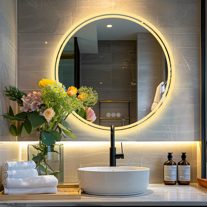 Badkamerspiegel – Ronde LED - Wandspiegel - met Anti-Fog en Dimbaar Licht - 3 Instelbare Lichtkleuren - Geheugenfunctie - 32x32inch