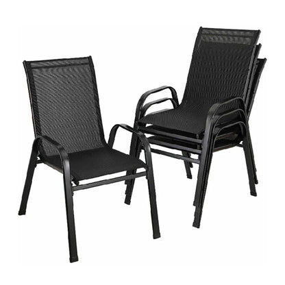 Tuinstoelen - Strandstoel - Tuinstoelen Stapelbaar - Tuinstoel met Hoge Rugleuning -  Staal en Teslin – Comfortabele Buitenstoelen voor Balkon, Camping en Tuin - 4 Stuks - Zwart