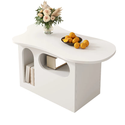 Salontafel – Koffietafel – Bijzettafel – Tafelblad – Wolkvormig – 2 Lades – Afgeronde Randen - 97 x 45 x 43.5 cm - Wit