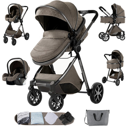 3-in-1 High Landscape Baby Stroller Travel System Bassinet Car Seat Lightweight Frame with One-Hand Folding Feature Baby Items - QUORE