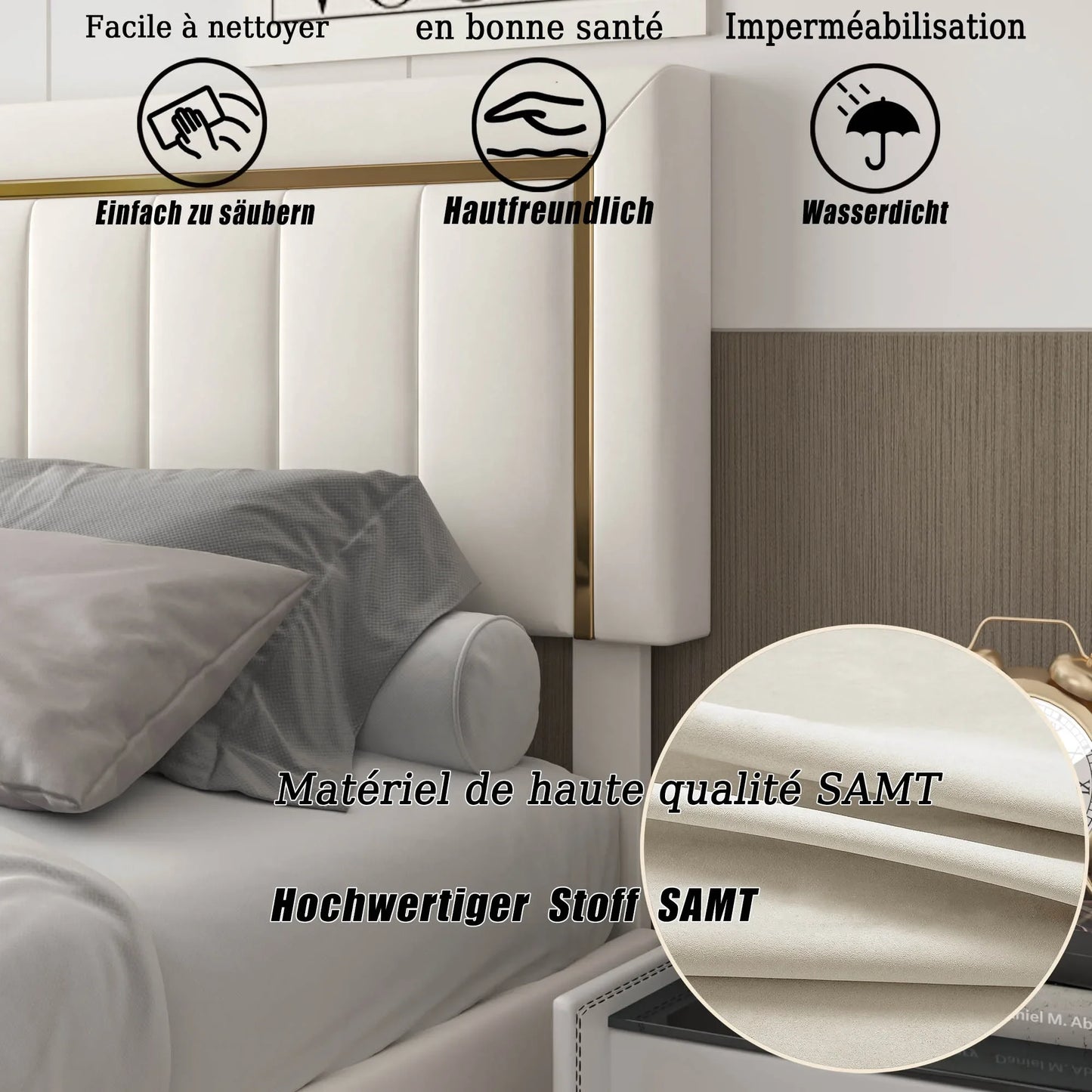 Modern Velours Bed – Boxspring Bed – Slaapbank – Stapelbed – Bedframe – Ivory – Ruime Opbergruimte Met Hydraulisch Systeem – Duurzaam Massief Houten Frame - QUORE