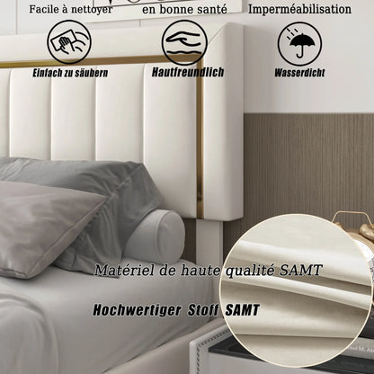 Modern Velours Bed – Boxspring Bed – Slaapbank – Stapelbed – Bedframe – Ivory – Ruime Opbergruimte Met Hydraulisch Systeem – Duurzaam Massief Houten Frame - QUORE