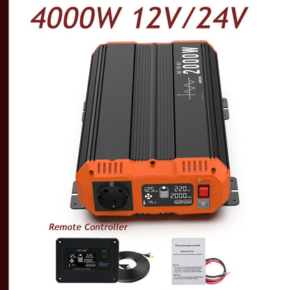 Pure Sine Wave Omvormer – Zuivere Sinusgolf Omvormer – 24V Naar 220V Omvormer – 2000W Tot 3500W – LCD Display – Brede Spanningsopties