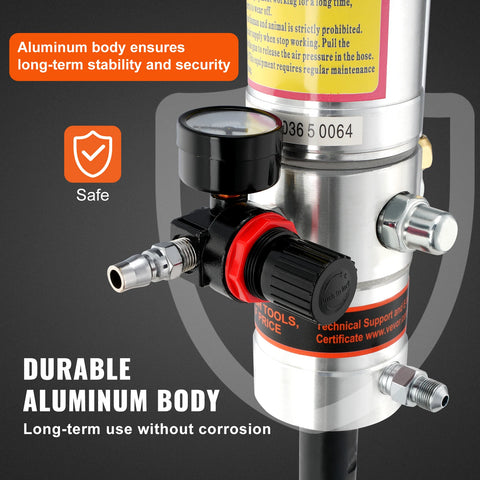 Grease Gun - Pneumatic Grease Gun - 50:1 Pressure Ratio - 360° Rotatable Grease Gun Head - Aluminium Grease Gun - Grease Gun Pistol Grease Gun Powerful - Black