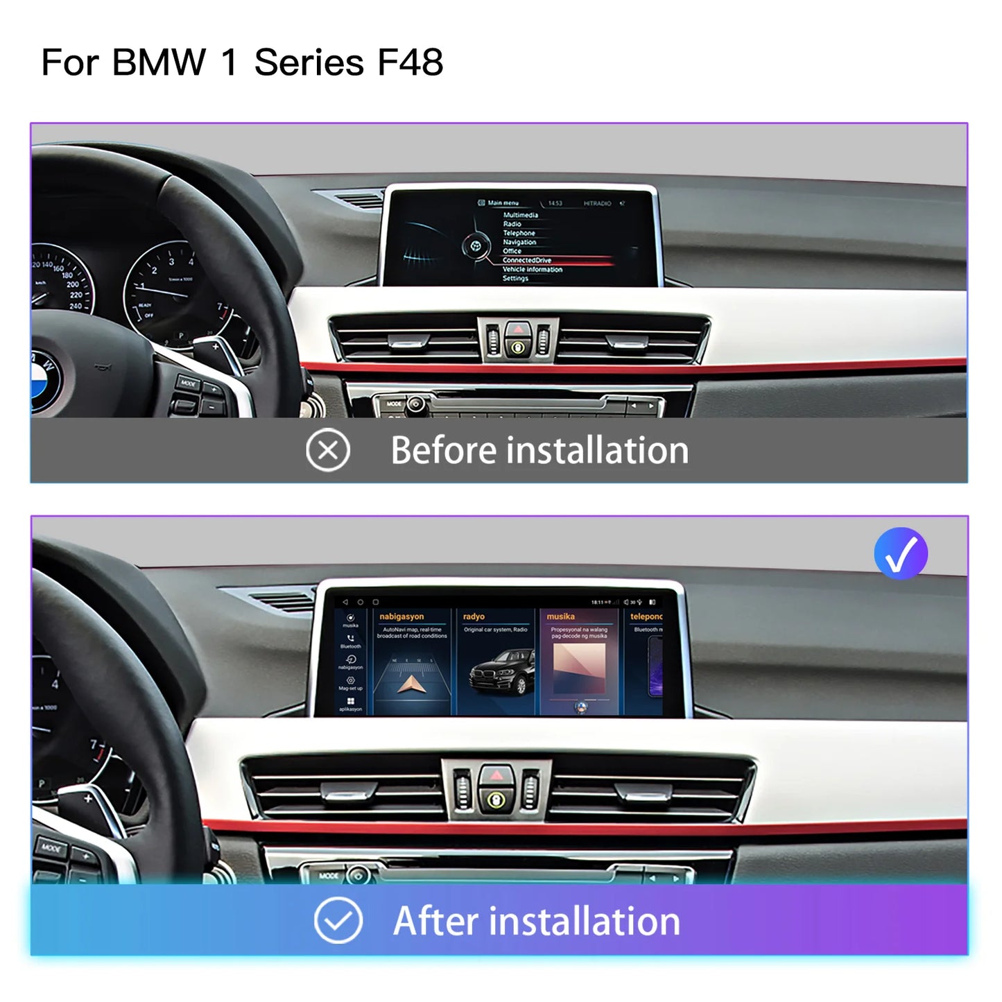 Multimediasysteem BMW X1 – Infotainmentsysteem – Auto Navigatie – Touchscreen Radio – CarPlay Draadloos – Android 14 – 10,25 Inch Scherm – 6GB RAM