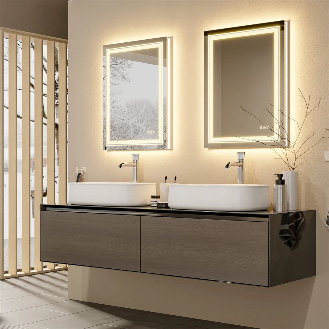 Badkamerspiegel - met Licht - Wandspiegel - Montage - Frameloze - 50x70cm - Anti-condens - met Licht Achtergrondverlichting - IP65 Waterdicht - Aanraaksensor - Dimbaar Ontwaseming - Douche - Make-up en Scheren - QUORE