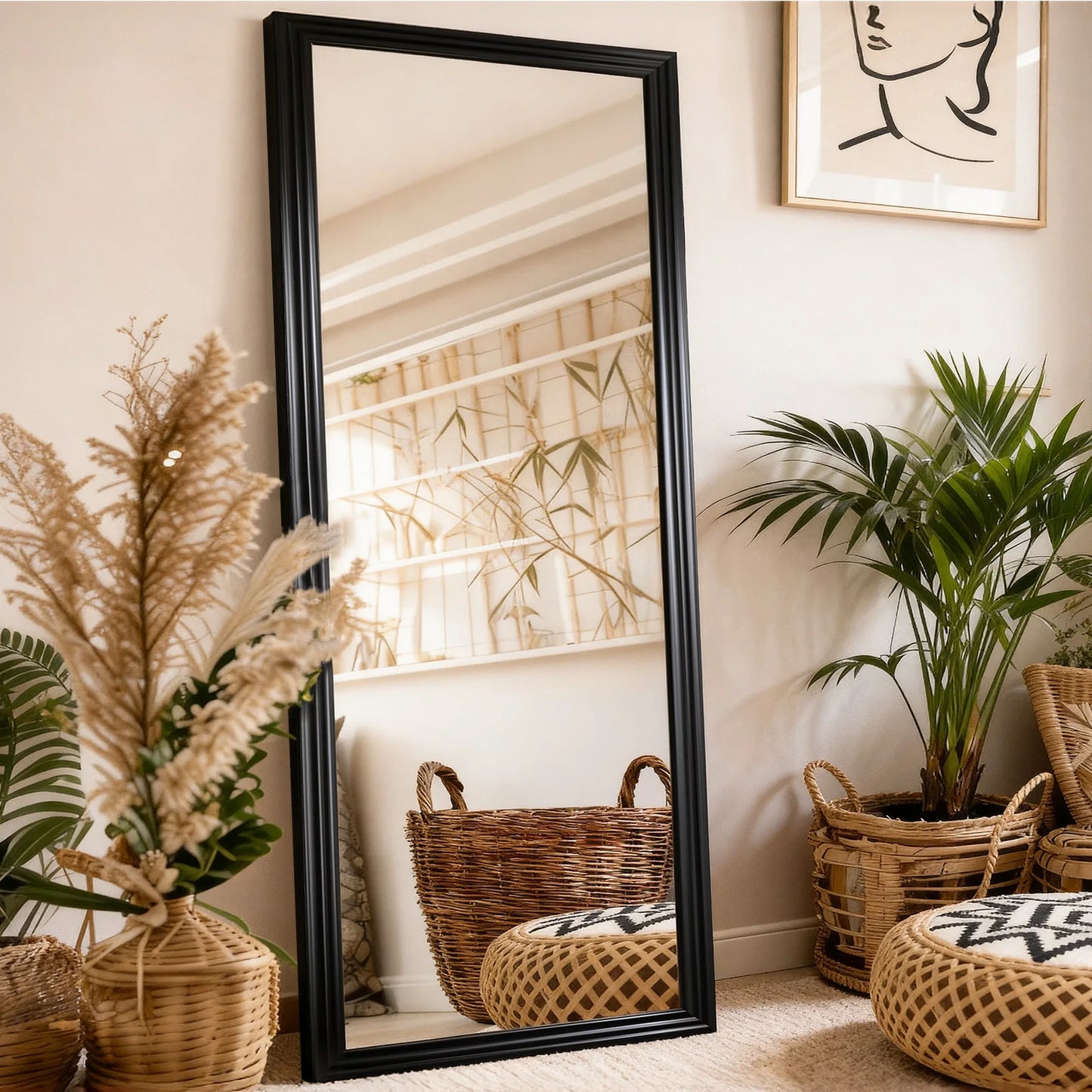 Volle Lengte Spiegel – Staande Spiegel – Wandspiegel – Kleedkamerspiegel – Massief Houten Spiegel – 160x50 cm – Robuust Massief Houten Frame – Heldere Kristalheldere Reflectie – Zwart