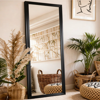 Volle Lengte Spiegel – Staande Spiegel – Wandspiegel – Kleedkamerspiegel – Massief Houten Spiegel – 160x50 cm – Robuust Massief Houten Frame – Heldere Kristalheldere Reflectie – Zwart