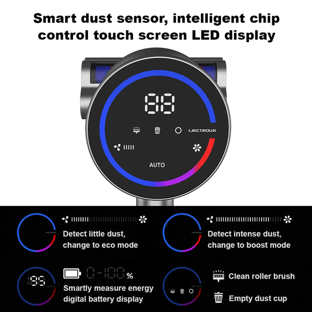 Cordless Stick Vacuum Cleaner - Stick Vacuum Cleaner - Vacuum Cleaner - Cordless Stick Vacuum Cleaner - Powerful Suction - 27KPa - Touchscreen - Cyclone Type - Handheld Vacuum Cleaner - Gray