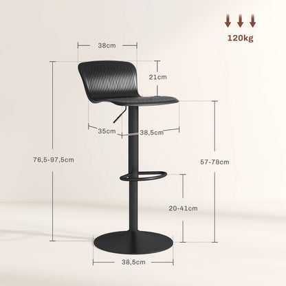 Barkrukken – Barkruk – Barstoel – Hoge Stoel – Keukenstoel – Zwart – Verstelbare Hoogte 57-78 cm – 360° Draaibare Zitting - QUORE