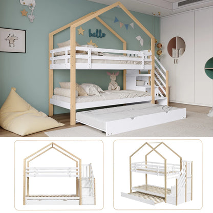 Hoogslaper Hout – Etagenbed – Kinderbed – Stapelbed – Uitschuifbed – Met Opbergruimte – Massief Mahoniehout – Geschikt Voor 3 Slaapplaatsen