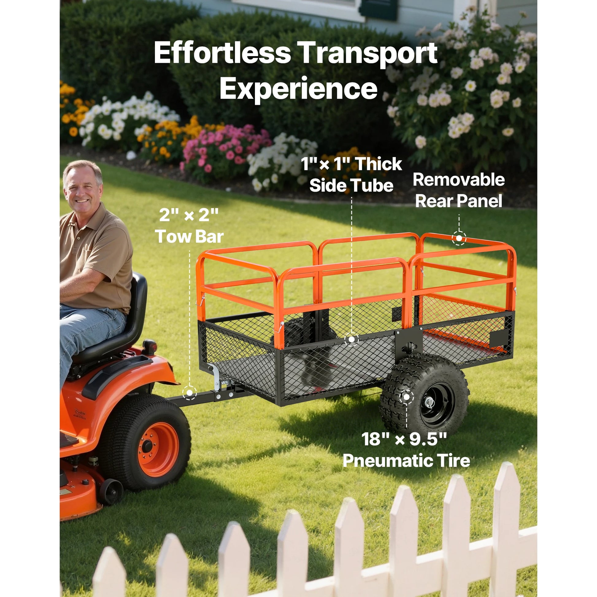 Tuinwagen – Tuinkar – Aanhanger – Tuinbak – Transportwagen – 28 Kubieke Voet Laadruimte – Draagvermogen 800 Kg - 28 Kubieke Voet - QUORE