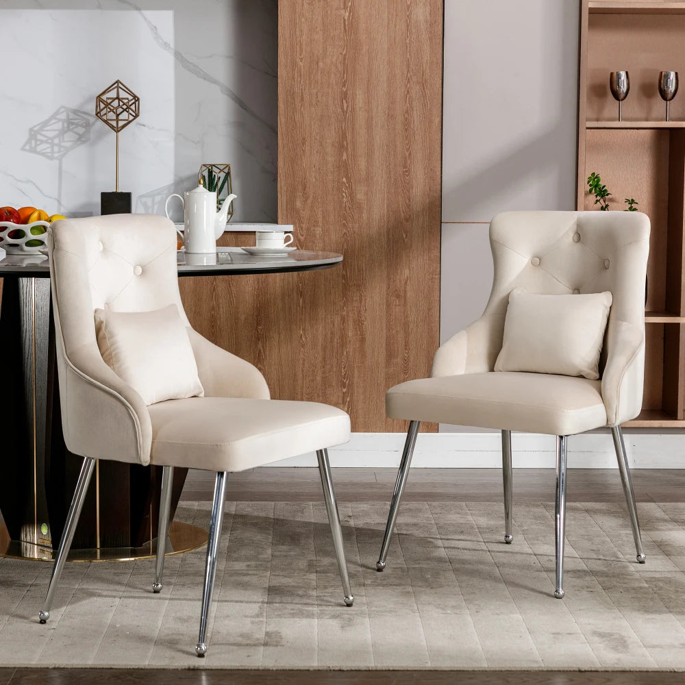 Eetkamerstoel – Set van 2 - Fluwelen Eetkamerstoel – Comfortabele Stoel – Moderne Zitstoel – Luxe Eettafelstoel – Hoogwaardig Schuim – Ergonomische Lendensteun - 54.5 x 58.5 x 87.5 cm - Wit