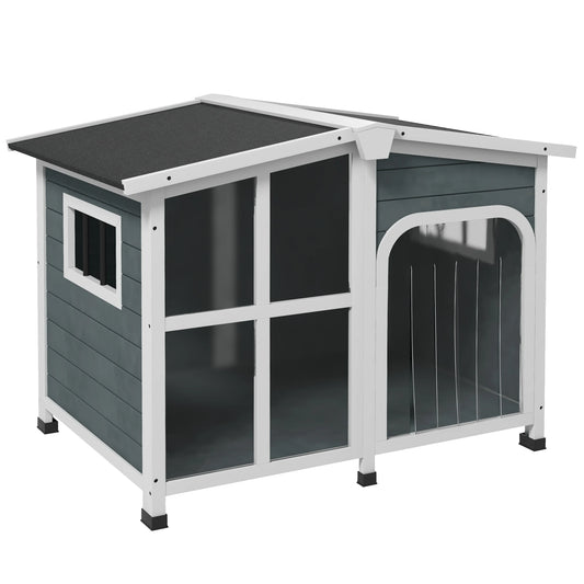 Hondenhok – Hondenhuisje – Buitenhok – Dierenhok – Hondenkennel – Weerbestendig Hout – Inclusief Transparant Raam - QUORE