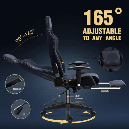 Gaming Stoel - Ergonomische Bureaustoel - Stoelen - Bureaustoelen - met Massage Lendensteun -Uitschuifbare Voetsteun - Suède Stof - Verstelbare Rugleuning - Comfortabele Armleuningen - Zwart