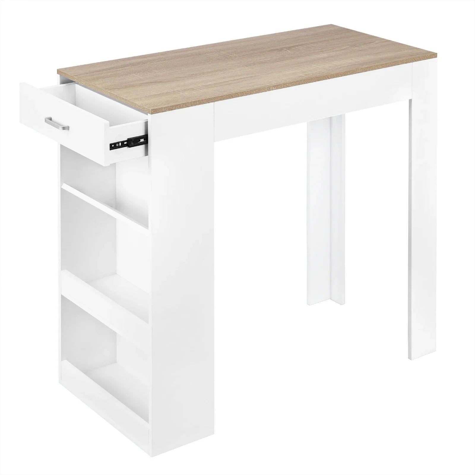Bartafel - Keukentafel - Bar - Hoge tafel - 1 lade - 3 planken - Hout -  100x100x50cm - Wit - QUORE