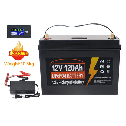 Accu - Draagbare Krachtcentrale - IJzerfosfaat Accu -  Onderhoudsvrije Accu - 12V 120AH 120AH LiFePo4 Accu met Ingebouwde BMS - Lithium IJzerfosfaat Accu 6000 Cycli voor RV, Campers, Golfkar en Zonne-energie met Oplader
