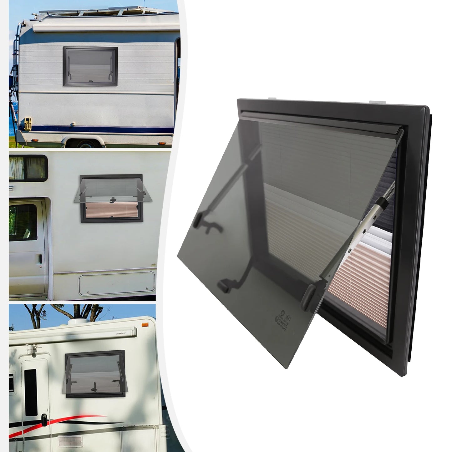 Uitzetraam Camper – Ventilatieraam – Ramen Caravan – Insectenhor – Aluminium Glas – Verstelbare Opening 65° – Vergrendelbare Handgreep - QUORE