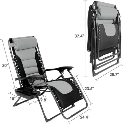 Verstelbare Ligbed met Kussen - Ligstoel - Tuinstoel - Campingstoel - Strandstoel - Lounger - Ondersteunt 160kg - Opvouwbaar - Padded Zero Gravity Lounge Stoelen - 1 Stuk - Grijs
