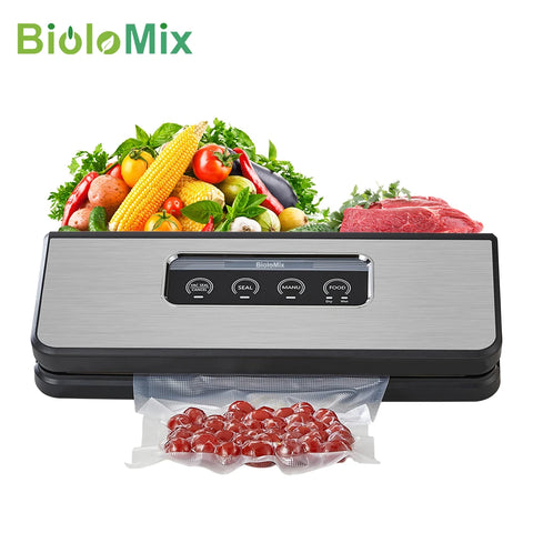 BioloMix - Vacuum Sealer - Vacuum Sealer - Electric Dry/Wet Food Packaging for Kitchen - Silver Gray