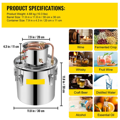 Distilleerketel - Destilleerapparaat - Moonshine - 5 Gallon - Alcohol Distiller - Apparatuur & Brouwapparatuur voor Thuisgebruik – DIY Wijn Dispenser Kit - Distilleermachine