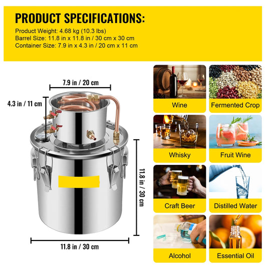 Distilleerketel - Destilleerapparaat - Moonshine - 5 Gallon - Alcohol Distiller - Apparatuur & Brouwapparatuur voor Thuisgebruik – DIY Wijn Dispenser Kit - Distilleermachine