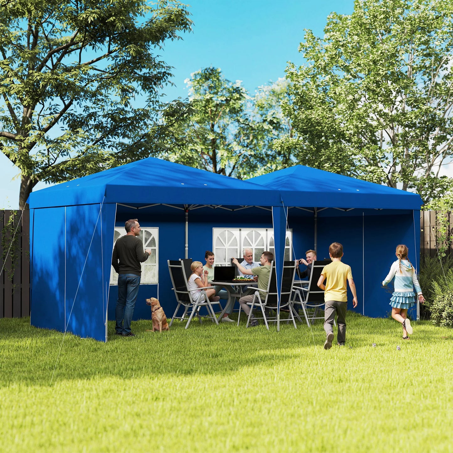 Tuinpaviljoen – Partytent – Tuitent – Vouwtent – Opvouwbare Tent – 3 x 6 Meter – Verstelbare Hoogte – Waterbestendig Frame - Blauw - QUORE