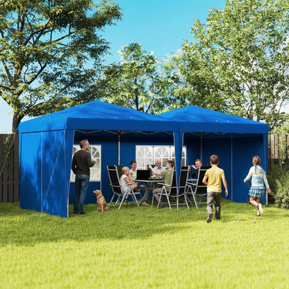 Tuinpaviljoen – Partytent – Tuitent – Vouwtent – Opvouwbare Tent – 3 x 6 Meter – Verstelbare Hoogte – Waterbestendig Frame - Blauw - QUORE
