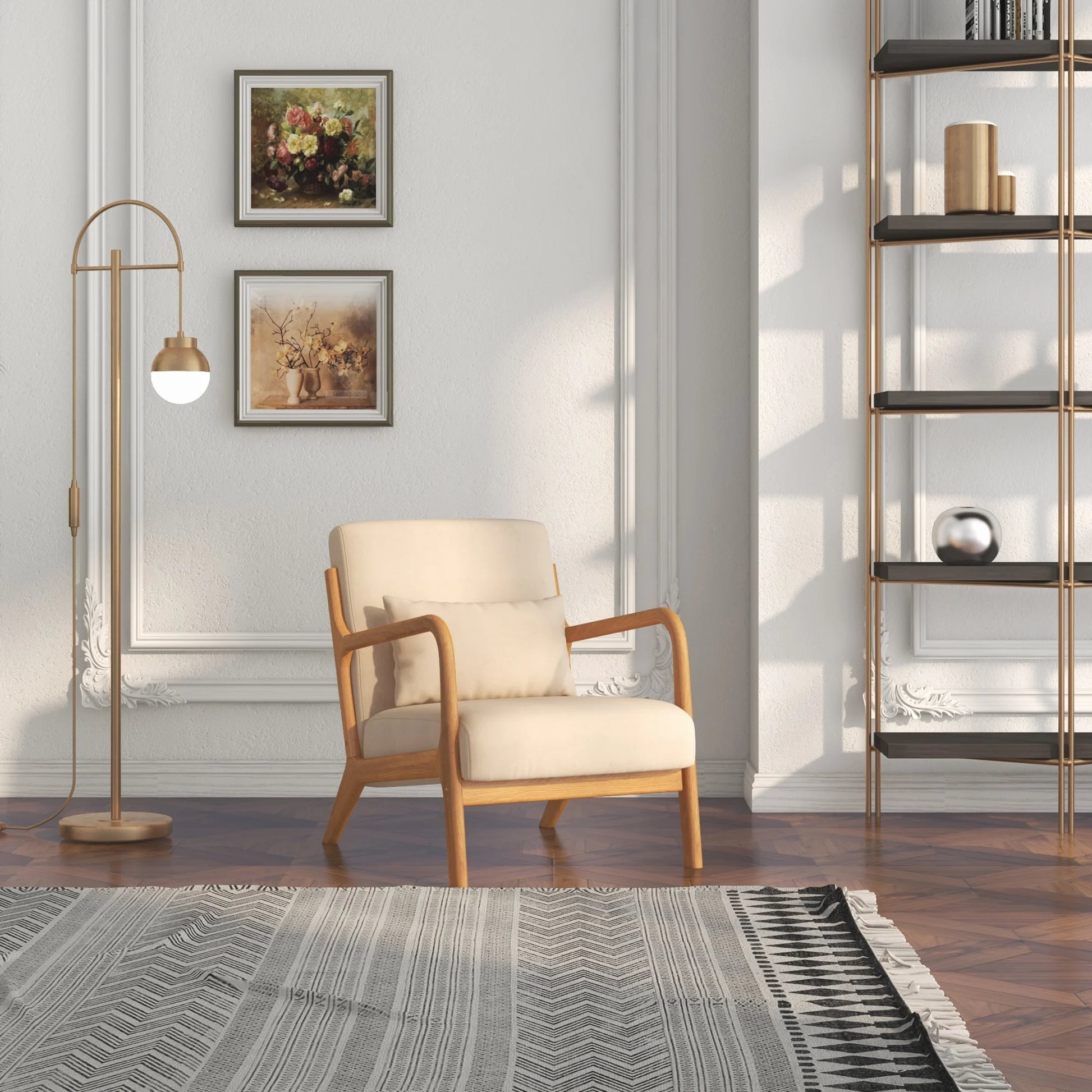 Ligstoel - Tuinstoel - Lounge Fauteuil - Tuinmeubel - Ligstoelen Buiten - Binnen - met Kussen - voor Woonkamer - Slaapkamer - Thuis - Noords Stijl - Stevig - Duurzam - Eenvoudig te Monteren - Massief Hout - 61 x 71 x 76 cm - Beige - QUORE