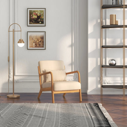 Ligstoel - Tuinstoel - Lounge Fauteuil - Tuinmeubel - Ligstoelen Buiten - Binnen - met Kussen - voor Woonkamer - Slaapkamer - Thuis - Noords Stijl - Stevig - Duurzam - Eenvoudig te Monteren - Massief Hout - 61 x 71 x 76 cm - Beige - QUORE