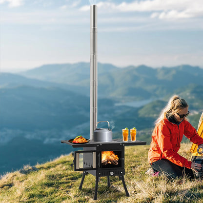 Houtkachel – Draagbare Kachel – Buiten Koken – Kampeeroven – Compact Design – Hoogwaardig Koolstofstaal – Verstelbare Poten