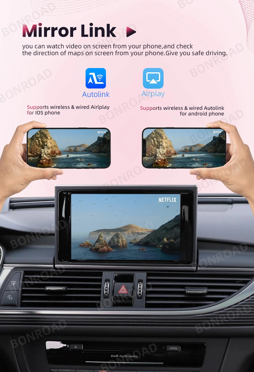 Draadloze CarPlay Interface – Android Auto Adapter – Wireless Multimedia Module – Bluetooth Hub – Mirror Link Interface – Compatibel Audi A6 A7 2012-2018 – Plug & Play Installatie – Veilige Handsfree Connectiviteit