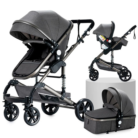 kinderwagen - Jogging buggy - Runner - Lichtgewicht kinderwagen - Baby kinderwagen - Kinderwagen - Reiskinderwagen voor pasgeboren baby - Hoog landschap - Grijs