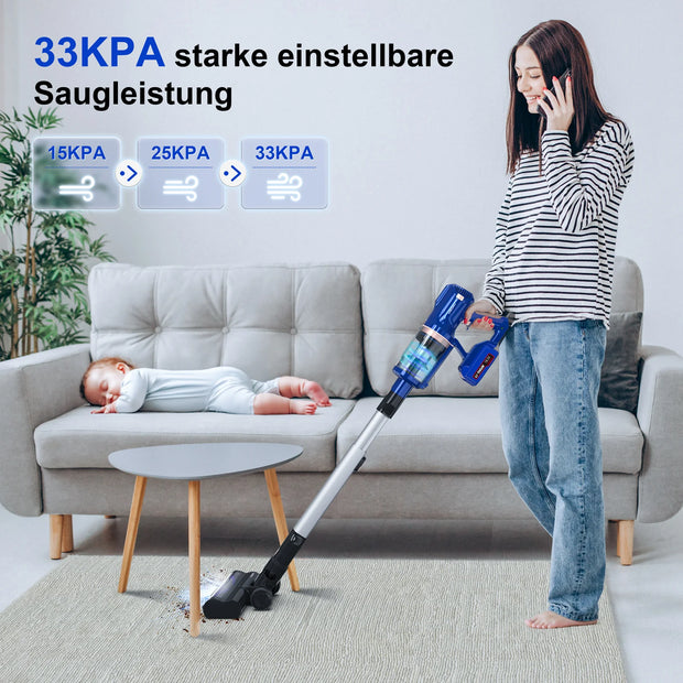Cordless Stick Vacuum Cleaner - Stick Vacuum Cleaner - Vacuum Cleaner - Cordless Stick Vacuum Cleaner - Powerful Suction - 300W - 30kPa - 4000mAh - Blue