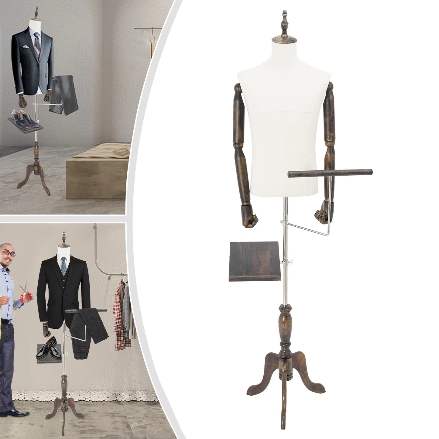 Mannenpaspop – Paspop Heren – Mannequin Halflichaam – Kledingdisplay – Modellenpop – Verstelbare Hoogte 150-180 cm – Hoofdloos Zwart - QUORE