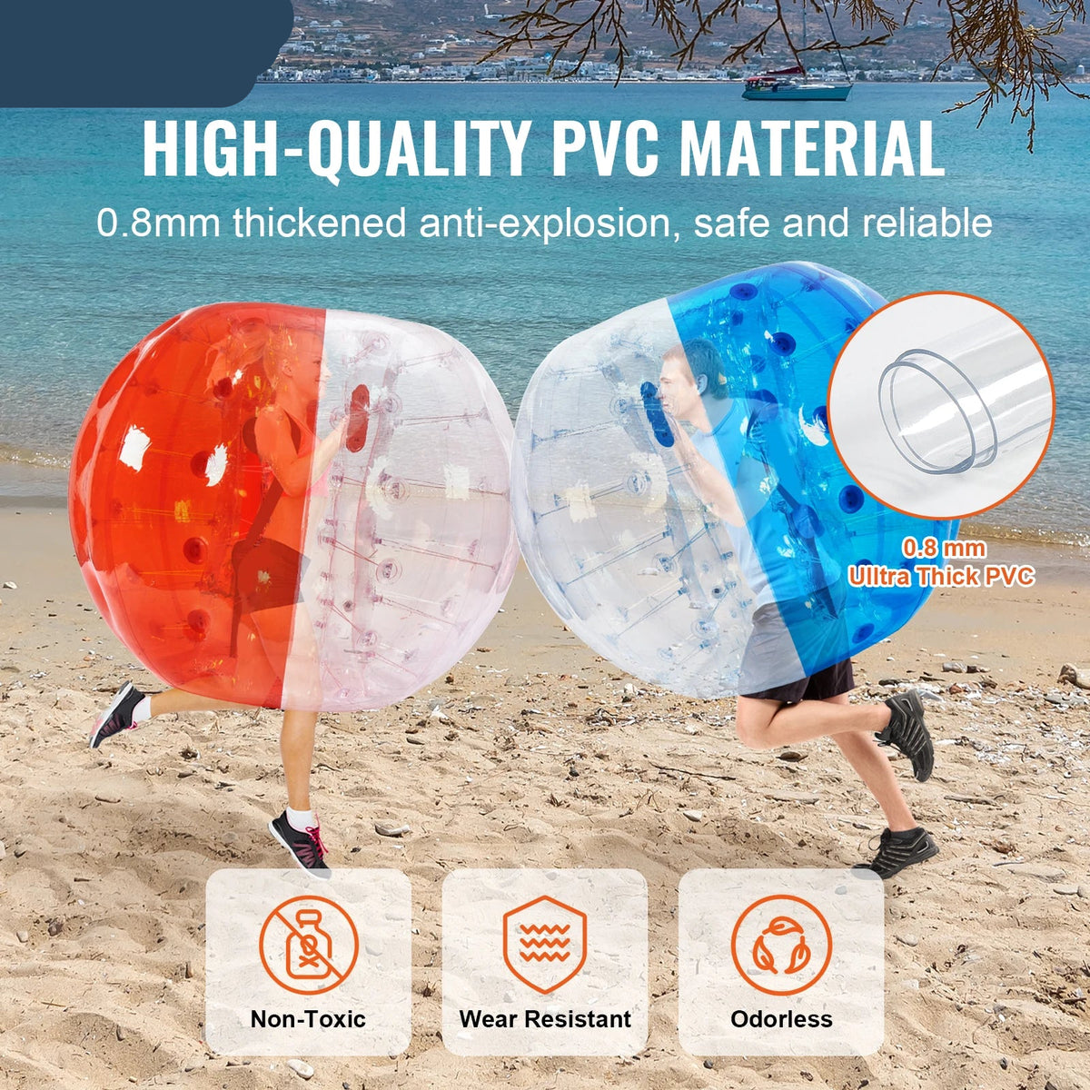 Bumper balls - Inflatable ball - Zorb balls - Bubble ball - Inflatable - 0.8mm thick - 2 pack - Adults or children - with red and blue dots