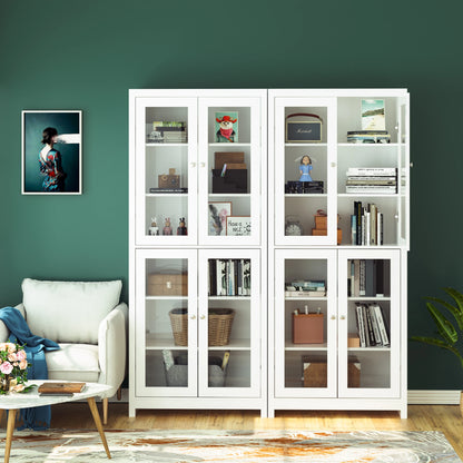 Vitrinekast – Vitrinekast Met Deuren – Displaykast – Boekenkast – Keukenkast – 4 Glazen Deuren – Strak Mat Wit – 190x80x33 cm Hoog