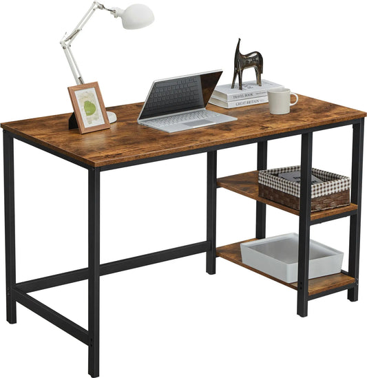 Tafel - Gaming Desk - Gaming Tafel - Computertafel - Computer bureau - 120x60x75 cm – Robuust Tafelblad – Stalen Frame – Rustiek Bruin/Zwart - QUORE