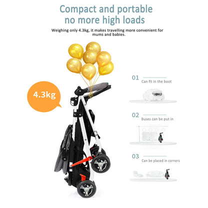 kinderwagen - 3 in 1 Draagbare Kinderwagen - Jogging buggy - Baby kinderwagen - Kinderwagen - Runner - Lichtgewicht kinderwagen - Baby Trolley - Reiswagen voor pasgeboren baby's - Zwart - QUORE