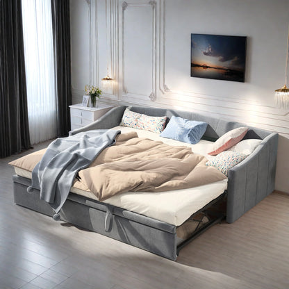 Slaapbank – Bedbank – Inklapbed – Uitschuifbed – Velours Bank – Compact 90x210 cm – Stevig Metalen Frame – Luxe Velvet Bekleding - QUORE