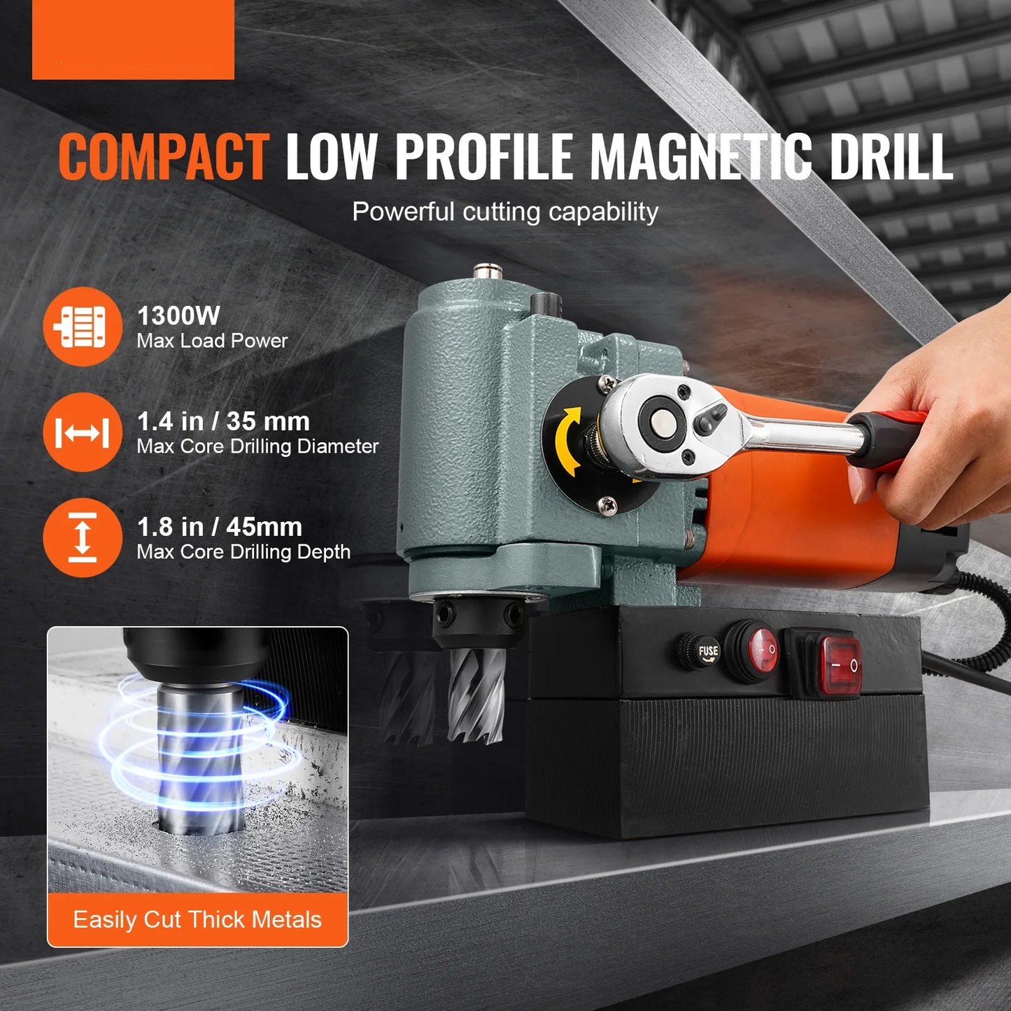 Magnetische Boormachine – Compacte Boor – Precisie Boormachine – Krachtige Boor – 1300W Motor – 35 Mm Boorbreedte - Oranje-Zwart