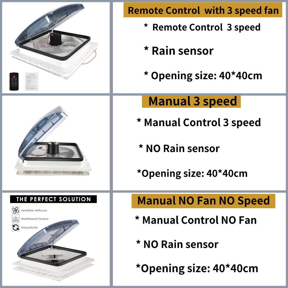 Dakventilator Camper – Dakventilator Caravan – Dakventilator Motorhome – Dakventilator Campervent – Elektrische Dakventilator Met Afstandsbediening – 12V Motor Met 3 Snelheden – Automatische Regendetectie - QUORE