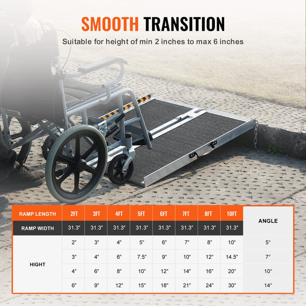 Rolstoelhelling - Drempelhulp - Oprijplaat - Drempelhulp Rubber - Drempelhulpen - 800 lbs draagvermogen - 72 in - Draagbaar - Non-Slip Aluminium Opvouwbare Drempel