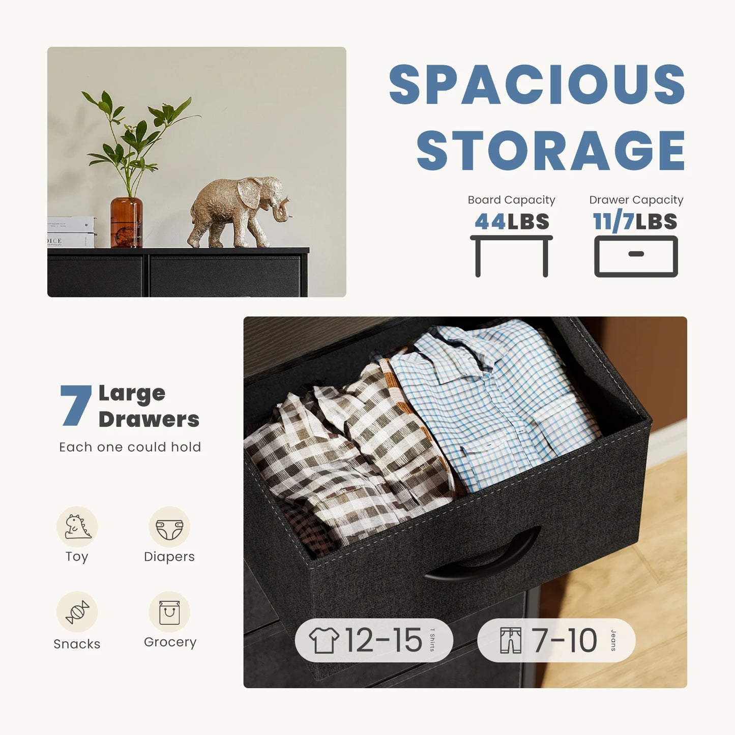 Ladekast - Ladenkastje - Multifunctionele 7-Lades Kast - voor Slaapkamer en Woonkamer - Minimalistisch - Ruim - en Duurzaam - Organisator - voor Kleding en Opslag - Duurzaam en Veilig - Zwart - QUORE