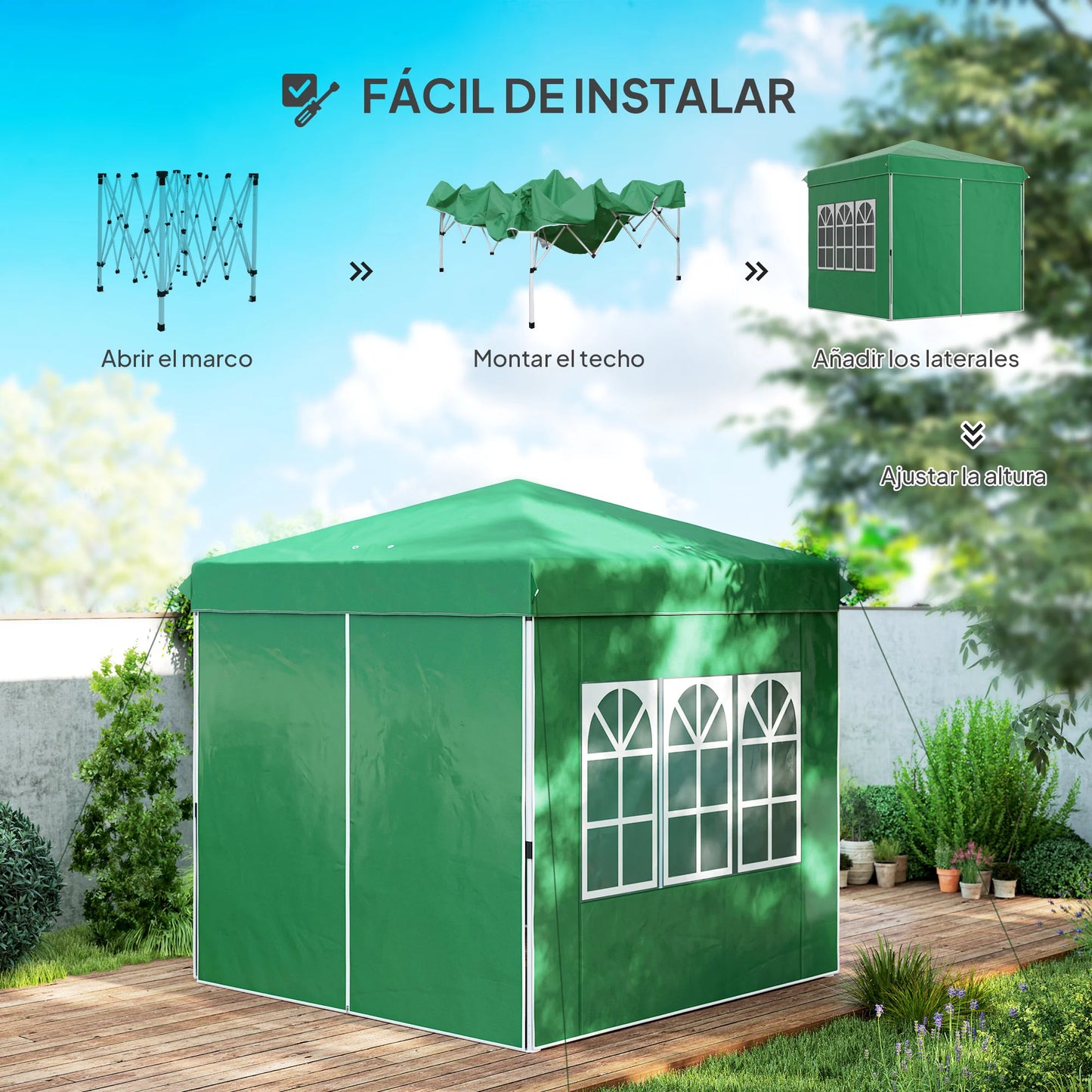 Feesttent – Partytent – Tuinpaviljoen – Opvouwbare Tent – Easy-Up Tent – Waterdicht Oxford Doek – UV-Bescherming UPF 50+ – 4-6 Personen – Verstelbare Hoogte - Groen