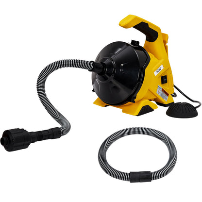 Afvoerontstopper Elektrisch – Rioolontstopper – Kabelontstopper – Sifonontstopper – Pijpontstopper – Gele 9 Meter Kabel – Voetpedaal Automatische Kabelvoeding – Draaibare Kabelkop
