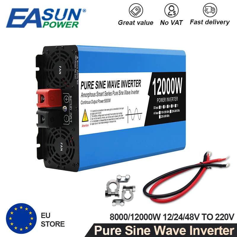 Pure Sine Wave Omvormer – Stroomomzetter – Energie Omvormer – DC Naar AC Converter – 12V 8000W Variant – Zuivere Sinusgolf – 92% Efficiëntie