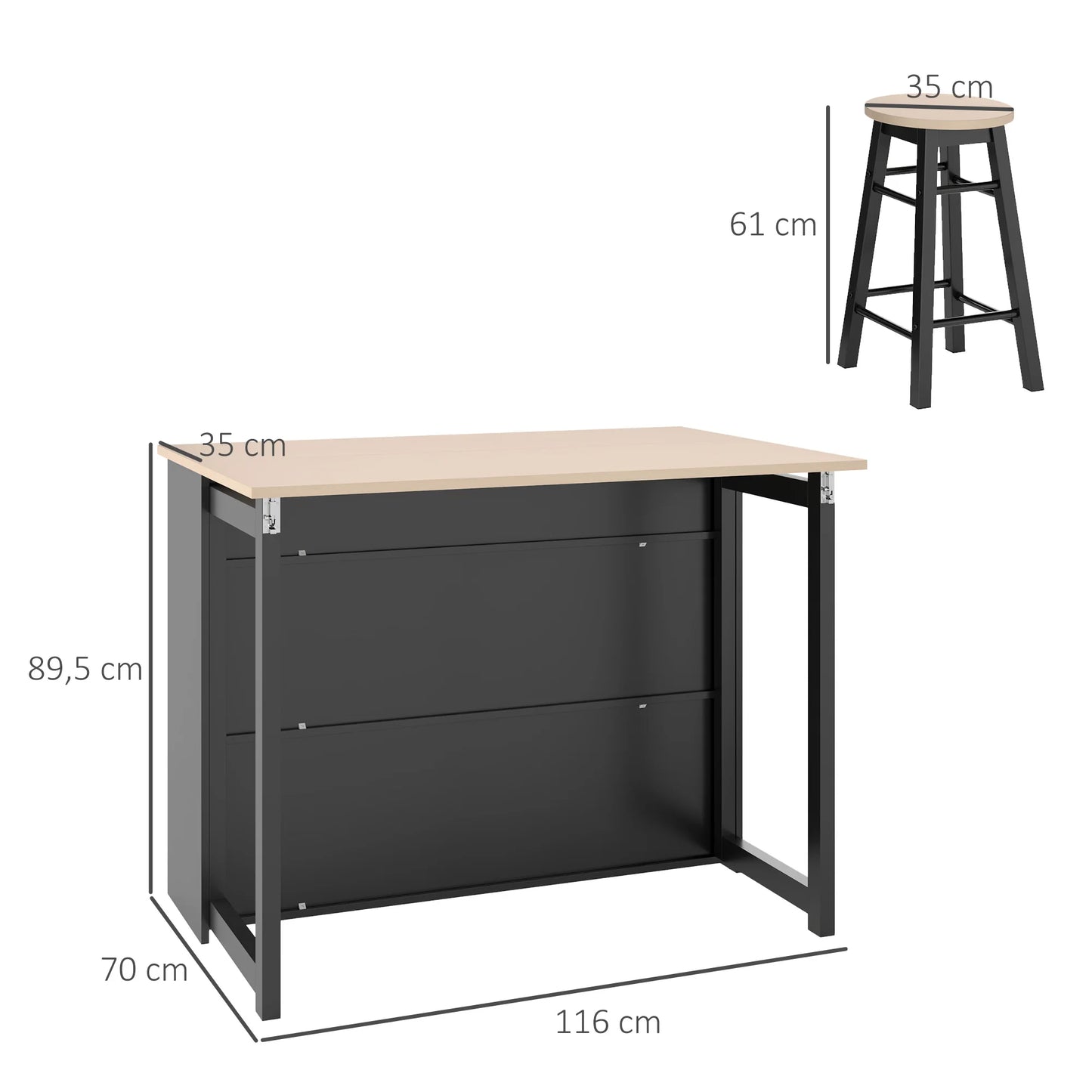 Barset – Barkrukken – Inklapbare Tafel – Bistroset – Compact Design – Ruimtebesparend – Stevig En Duurzaam