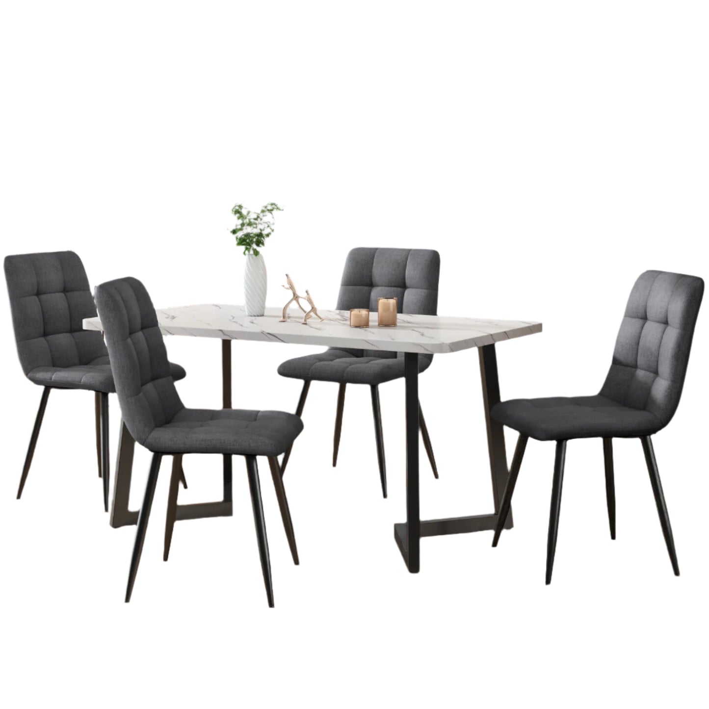 Eetkamerstoelen – Stoelen – Linen Stoelen –  4 Stuks - Metalen Frame – Comfortabele Zitting – Draaggewicht 150 Kg - Grijs