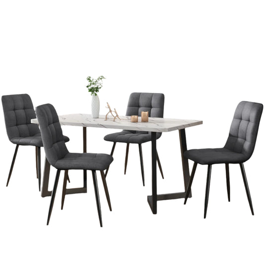 Eetkamerstoelen – Stoelen – Linen Stoelen –  4 Stuks - Metalen Frame – Comfortabele Zitting – Draaggewicht 150 Kg - Grijs